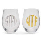 BigMouth Inc Beach | "What the....." Monogrammed Wine Glasses