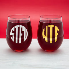 BigMouth Inc Beach | "What the....." Monogrammed Wine Glasses