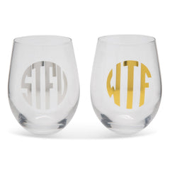 BigMouth Inc Beach | "What the....." Monogrammed Wine Glasses