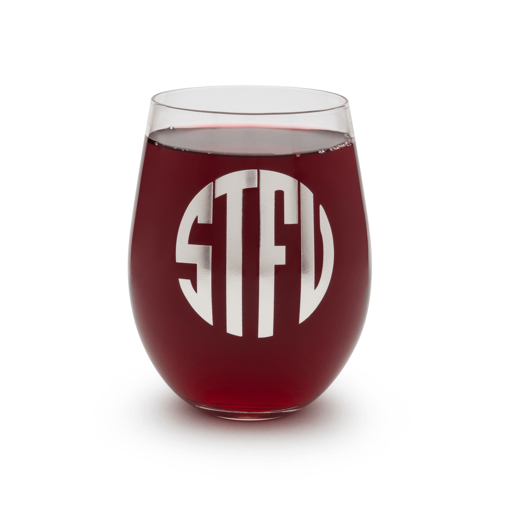 BigMouth Inc Beach | "What the....." Monogrammed Wine Glasses